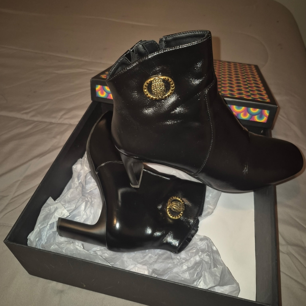 Kurt Geiger Black Ankle Boots with Gold Accent